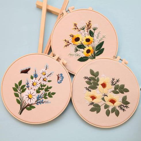 Embroidery Kit for Beginners,Cross Stitch Kits for Adults DIY Craft 3pcs Embroidery Pattern Needlework Fabric Embroidery Thread and Needles 1pcs E...