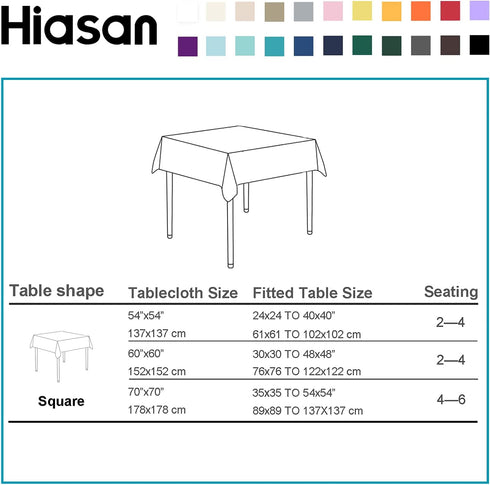 Hiasan Black Square Tablecloth - Waterproof and Spillproof Washable Fabric Table Cloth for Dining Room Kitchen, 60 x 60 Inch...