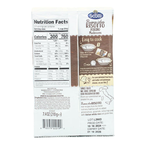 Riso Scotti Porcini Mushrooms, Carnaroli Rice, Ready Meal, Easy to Cook, Italian Seasoned Risotto, Easy Dinner Side Dish, Just Add Water and Heat,...