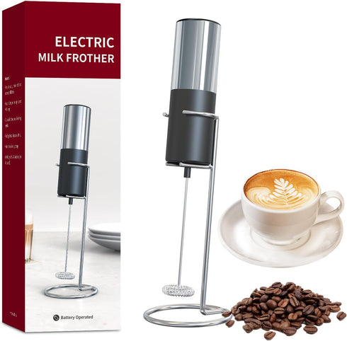 Strong Electric Milk Frother with Stand, Handheld Electric Whisk, Battery Operated Milk Foam Maker, Coffee Mixer Wand for Drink Chocolate Lattes F...
