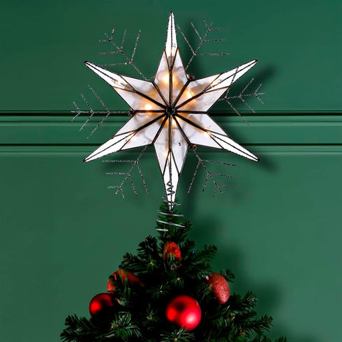 Kurt Adler 10-Light Capiz and Wire Snowflake Christmas Treetop, 10-Inch, Silver...