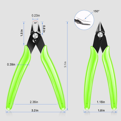 NICE-POWER 5 Inch Wire Cutter Green Zip Tie Cutters Micro Flush Cutter Precision Wire Clippers Hobby Snips Small Side Cutting Pliers for Cutting S...