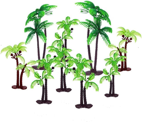 12Pieces 3.15-inch and 5.5-inch Green Palm Tree Cake Topper Decorated with Coconut Cake Topper Cake Decoration or Model, Sand Table Decoration....