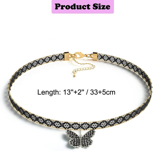 Butterfly Choker Necklace, Stylish Black Collar Choker Necklace Lace Beaded short Necklace with Butterfly pendant nice Giftbox for Women Girls-But...