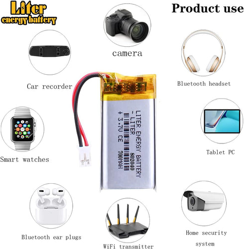 Liter 3.7V 700mAh 802040 Lipo Battery Rechargeable Lithium Polymer ion Battery Pack with JST 2.0mm Connector...