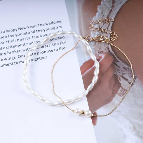 Boho Layered Pearl Ankle Bracelet Gold Baroque Pearl Anklet Bracelet Vintage Pearl Bead Chain Anklet Bracelet Round Pearl Chain Anklet Foot Chain ...