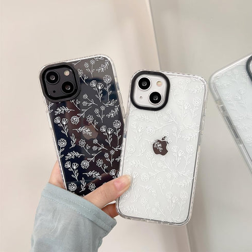 Cute White Flower Phone Case Compatible with iPhone 15 Protective Cover Fashion Silicone Shockproof Bumper Cases Women for Apple iPhone 15 6.1 inc...