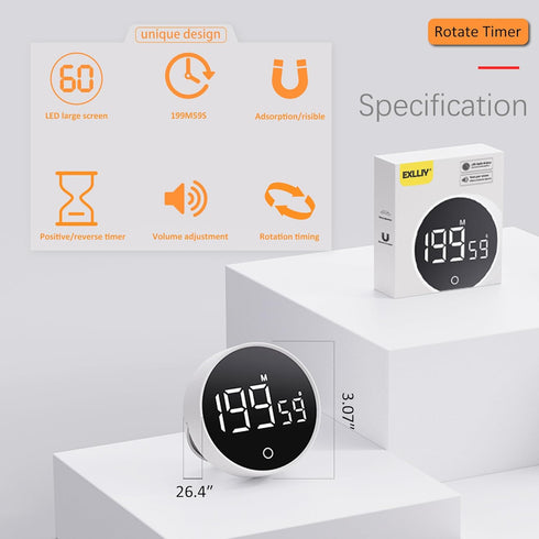 199 Minute Digital Kitchen Timer,Magnetic Visual Timer Large LED Display Positive Countdown Timer Adjustable Volume for Classroom Cooking, Fitness...