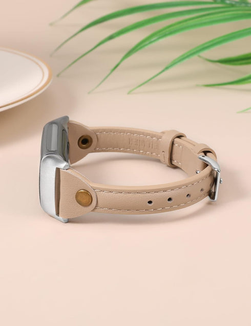 Wearlizer Leather Band Compatible with Fitbit Charge 5 Bands/Fitbit Charge 6 Bands for Women Men, Slim Leather Watch Strap Replacement Wristband A...