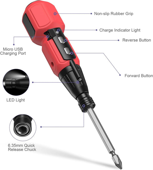 JXTZ Electric Screwdriver Set, Rechargeable Cordless Power Screwdriver with 9 Screwdriver Bits, LED Light, Auto & Manual Mode for Smartphone, Game...