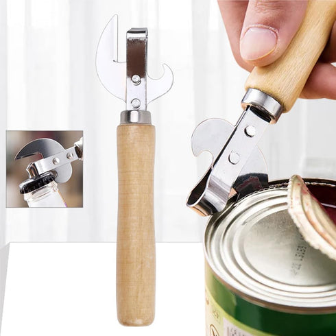 3 PACK Stainless Steel Kitchen Utensil Multifunctional Lid Remov with Wood Handle Bottle Punch Can Opener for Camping and Traveling...