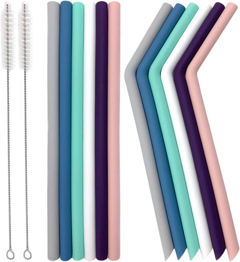 Senneny Set of 12 Silicone Drinking Straws for 30oz and 20oz - Reusable Silicone Straws BPA Free Extra Long with Cleaning Brushes- 6 Straight + 6 ...