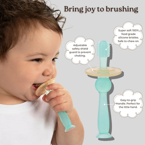 Haakaa 360° Silicone Baby Toothbrush – 100% Soft Food Grade Silicone, BPA-Free, Suction Base, Safe for Babies 6 Months+, Gentle Gum and Teeth Clea...