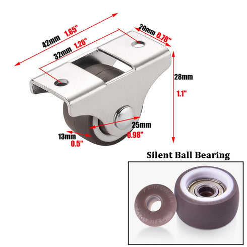 Mini Fixed Caster Wheels 1 inch Silent Ball Bearing Small Casters Wheels, Metal Top TPE Rubber Low Profile Caster Wheels for Furniture Rolling Cab...