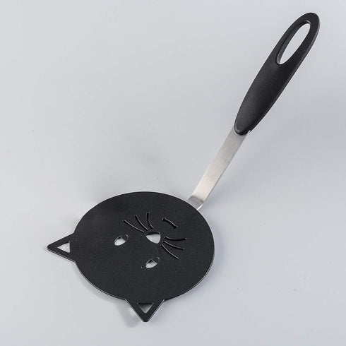 Nylon Turner Cute Cat Shape Small Heat Resistant Wok Spatula for non stick cookware with stainless steel bracket for cooking, fish, eggs, pancakes...