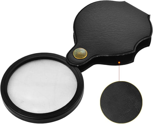 6X Mini Pocket Magnifying Glass Folding Pocket Magnifier Loupe with Rotating Protective Holster Leather Pouch for Reading,Science Class,Hobby (Bla...