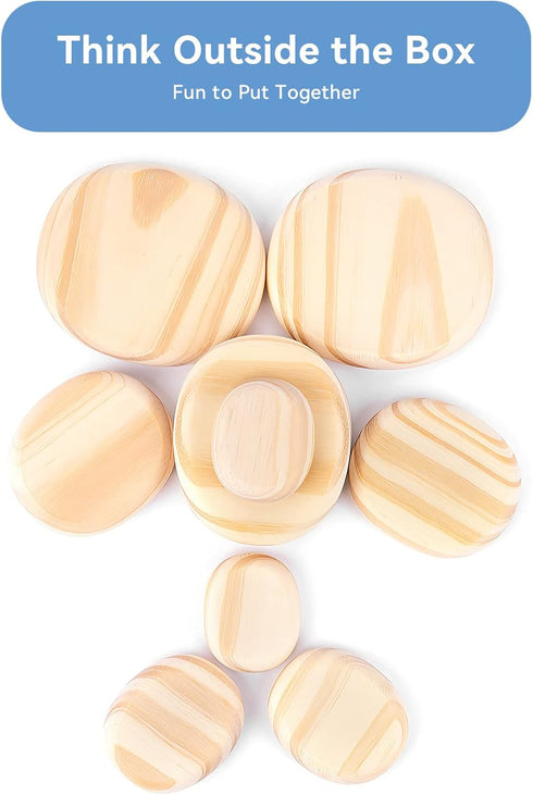 WODI Wooden Logs Stacking Stones 10Pcs Wood Sorting Balancing Rocks Blocks Montessori Educational Toys for Toddler Kids 3 Years Up Developing Skil...
