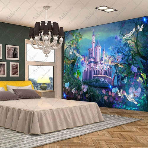 Aidatain Fairytale Forest Castle Tapestry For Teen Girl Fantasy Wonderland Nature Plants Landscape Wall Hanging Tapestries Flannel Large Size 80"6...