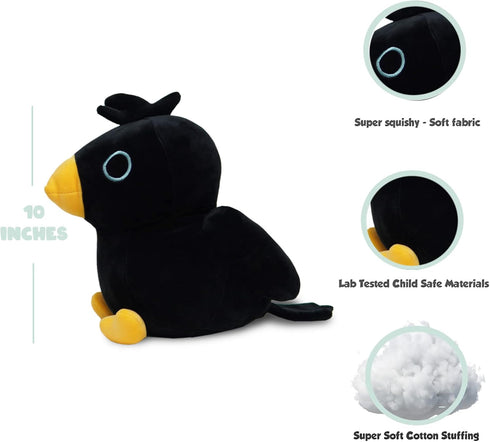 Black Crow Plushie Toy - 10 Inches Stuffed Raven Animal Plush - Plushy and Squishy Crow with Soft Fabric and Stuffing - Cute Toy Gift for Boys and...