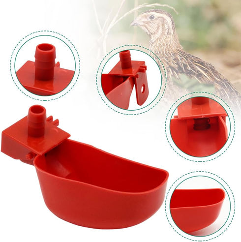 12Pcs Quail Water Cups Pigeon Automatic Bird Waterer for Cage Hang Drinker Breeding Poultry Drinking Bowls(Red)...