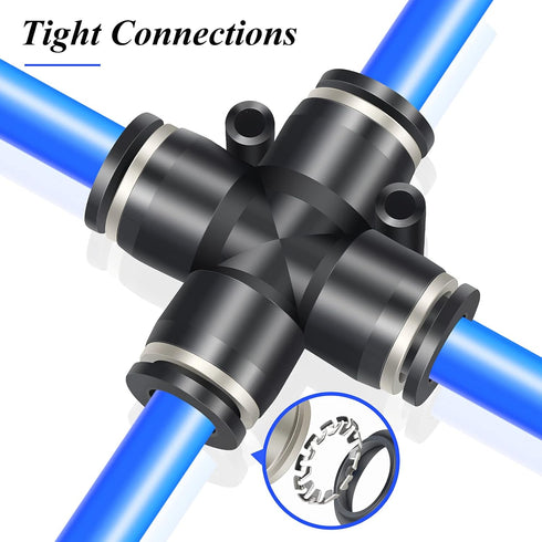 TAILONZ PNEUMATIC 4 Way 1/4 Inch OD Straight Push Fittings Plastic Quick Release Connectors Air Line Fittings PZA-1/4 (Pack of 5)...