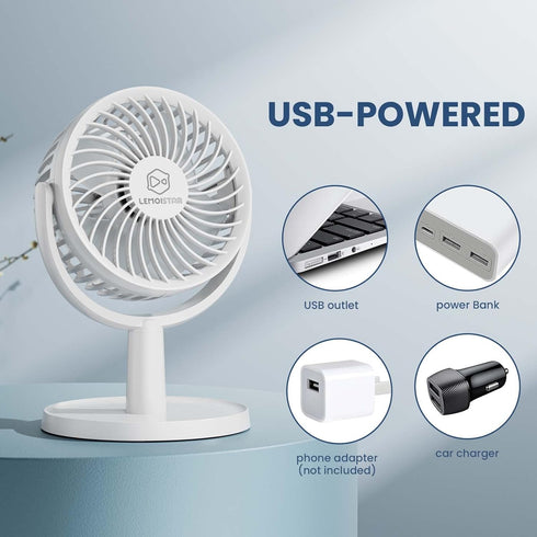 4 Speeds Strong Desk Fan with Elegant Apperance, Personal Portable Mini USB Fan, Quiet, 310 Degree Rotation, Detachable, Easy to Clean, Lightweigh...