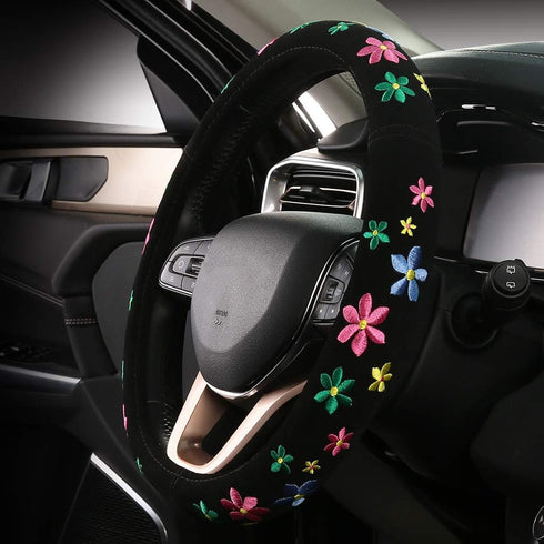 Embroidery Cute Steering Wheel Covers,DeepFloral Stitched,Hand-Grip,Universal Fit Most Cars SUV,Colorful (FXP-HUA02)...