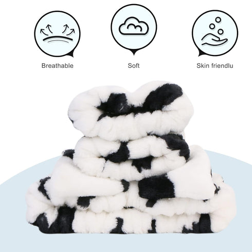 3 Pack Spa Headband and Wrist Washband Face Wash Set,Reusable Soft Makeup Headband Fleece Skincare Headbands for Washing Face Shower (Narrow Cow)...