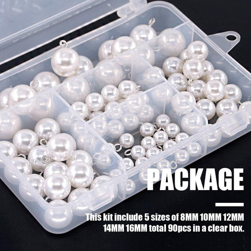 Swpeet 90Pcs 8mm 10mm 12mm 14mm 16mm White Pearl Bead Cap Half Ball Dome Metal Circle Hook Buttons Assortment Kit for Crafting Sewing Scarpbooking...