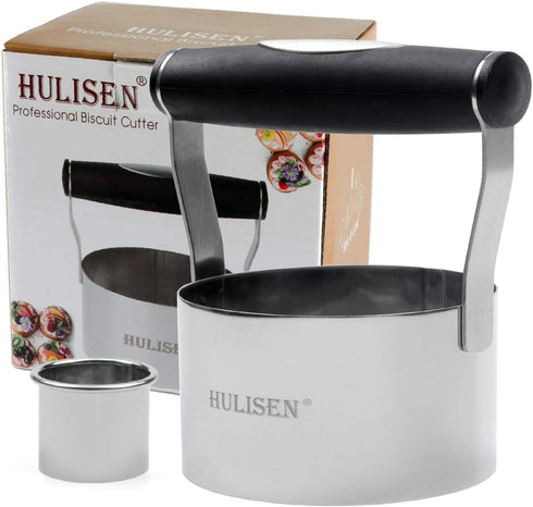 HULISEN 3.5 inch Biscuit Cutter, Stainless Steel Round Cookies Cutter with Soft Grip Handle, and Small Biscuit Cutter, Professional Baking Dough T...