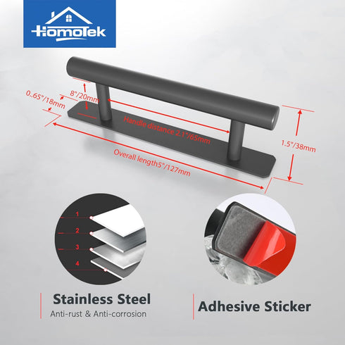 HOMOTEK 4 Pack Self-Adhesive Sliding Closet Door Handles Instant Self-Stick Cabinet Drawer Handles, Stick-On Kitchen Cabinet Pulls Furniture Handl...