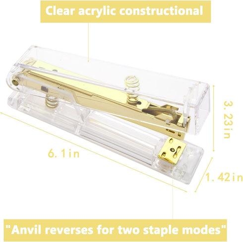 Gold Acrylic Stapler, Desktop Stapler, 25 Sheet Capacity, includes 1000 Staples and Staple Remover...