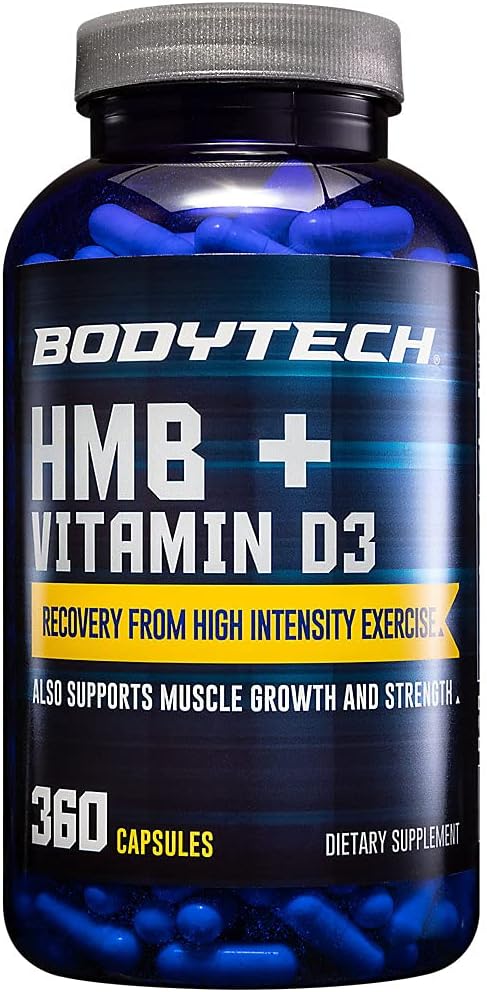 BODYTECH HMB + Vitamin D3 - Supports Muscle Growth and Strength (360 Vegetable Capsules)...