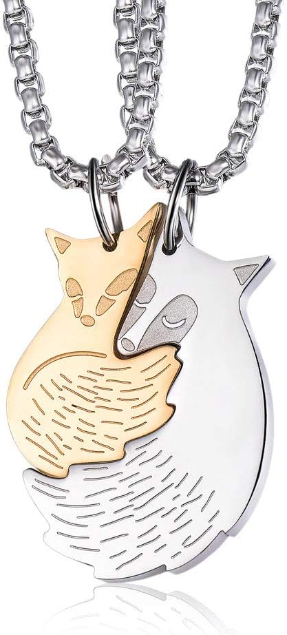 Couple Fox Necklace - Stainless Steel Fox Couples Necklaces Jewelry Gift for Valentine's Day...