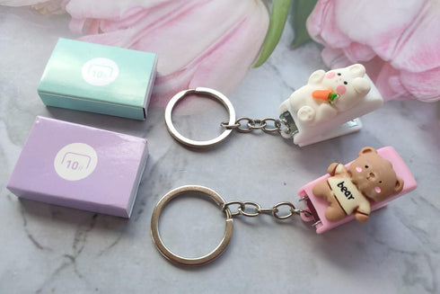 Portable Cartoon Mini Stapler with Keychain, Rabbit Desktop Stapler Set with 1000PCS Staples, Cute Bear Home Key Ring Stapler for Office School St...