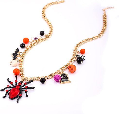 XOCARTIGE Halloween Pumpkin Pendant Necklace Witch Cat Charms Necklace Party Ghost Long Chain Necklaces for Women Girls...