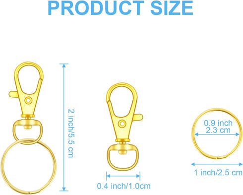 104PCS Swivel Snap Hooks with Key Rings, Metal Lobster Claw Clasp, Keychain Rings for Crafts (Gold, 1.2inch(32mm)...