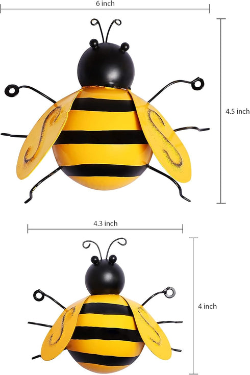 MorTime 4 Pack Metal Bee Wall Art Sculptures Garden Decorations, Hanging Bee Wall Decor Indoor Outdoor Garden Yard Lawn Decor...
