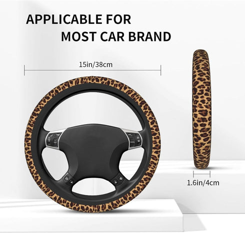 Leopard Steering Wheel Covers Non Slip Neoprene Steering Wheel Protector Cover Universal 15 Inch for Men Women...