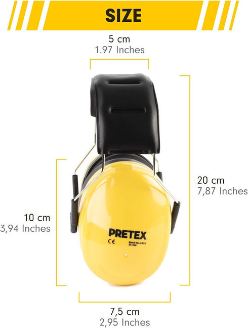 PRETEX Ear Defenders with SNR 34dB - Lightweight Ear Muffs Protection for Adults - Adjustable Noise Canceling Headphones - Over Ear Earmuffs for W...