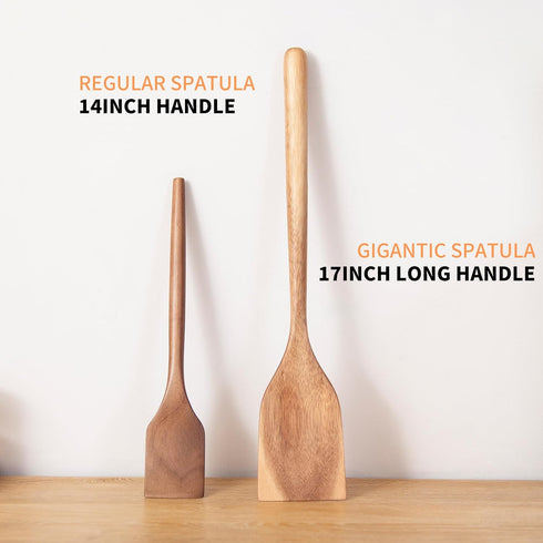 2PCS Long Handle Gigantic Spatula Spoon Premium Acacia Wooden Spoons For Cooking 17''Large Soliod Wooden Cooking Spoons Smooth Finish in Large Sty...