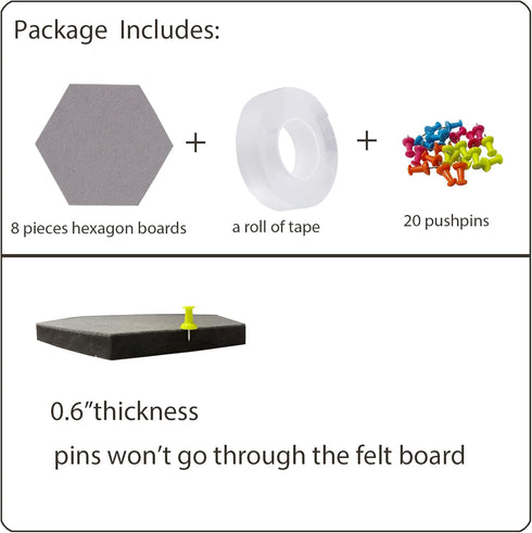 8 Pcs Hexagon Felt Bulletin Board Tiles, Self Adhesive Felt Pin Board Wall Tiles for Photos, Pictures, Memos(Gray Camel)...