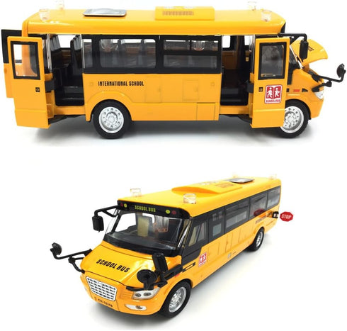 9" Pull Back School Bus,Light Up & Sounds Die-cast Metal Toy Vehicles with Bright Yellow and Openable Doors...