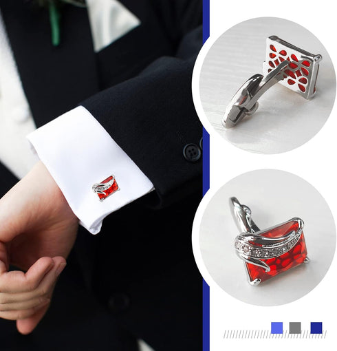 Create idea Pair of Red Crystal Cufflinks Fashion Classic Shirt Cufflinks Sleeve Cuff Link Jewelry Delicate Gift for Men Father Groom Clothing Dec...