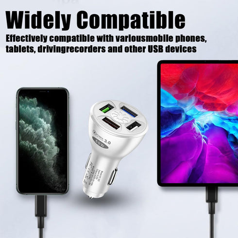 USB Car Charger, 4 Ports 50W with QC 3.0 Super Fast Charging, Cigarette Lighter USB Charger Adapter, Car Accessories, Compatible with Pro Max Andr...