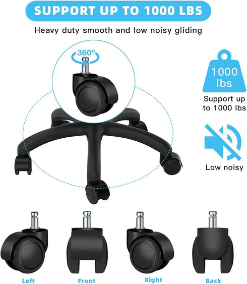 Office Chair Caster Wheels Replacement(Set of 5) for Hardwood Floors and Carpet- Heavy Duty Caster Support up to 1000bls, Office Chair Wheels,2 in...