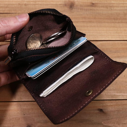 1 Pcs Leather Zipper Coin Purse Wallet With Card Slots,Snap Leather Coin Pouch, Coin Organizer, Change Holder,Card Case, Leather Zipper Storage Ba...