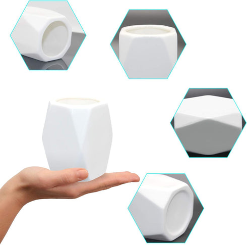 2 Pack Ceramic Pencil Holder,White Geometric Pen Cup Makeup Brush Holder for Girls Women,Desk Accessories Holder,Durable Desktop Organizer Pen Hol...