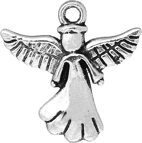 JGFinds Angel Charm Pendants - 30 Pack of Silver Religious Charms, DIY Jewelry Making Supplies, Small 3/4 Inch Metal with Outstretched Wings for B...