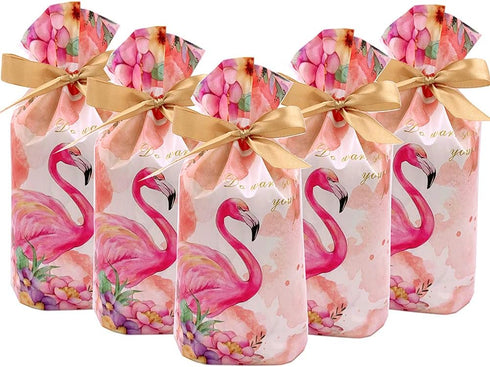 Elwish 24pcs Flamingo Treat Bags - Plastic Drawstring Candy Goodies Gift Wrapping for Birthday Party, Wedding, Baby & Bridal Showers...